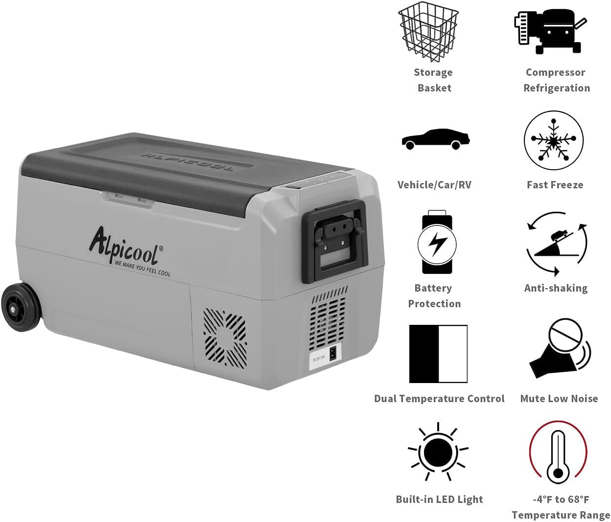 Alpicool T36 Dual Temperature Control 12 Volt Refrigerator 38 Quart Portable Car Fridge Freezer (-4°F~68°F) for Truck, RV, Boat, Camping and Travel
