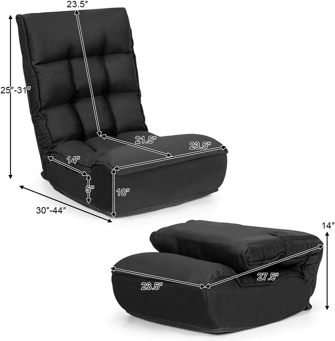 ARLIME 4-Position Adjustable Floor Chair, Armless Gaming Chair w/Back Support & Soft Cushion, Memory Foam Floor Lazy Sofa for Gaming, Reading, Meditating (Black)