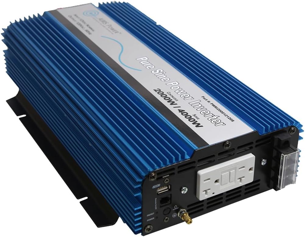 AIMS Power 2000 Watt, 4000 Watt Peak, Pure Sine DC to AC Power Inverter, USB Port, 2 Year Warranty, Optional Remote, Listed to UL 458