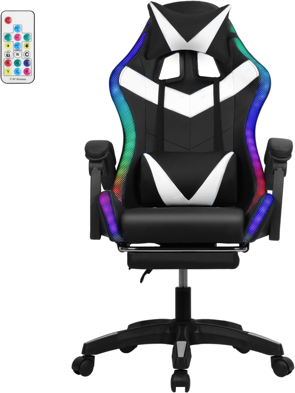 Gaming Chair with Bluetooth Speakers and LED Lights, Gamer Chair with Height Adjustable, Ergonomic Massage Computer Gaming Chair with Footrest, Video Game Chair with Lumbar Support for Adults