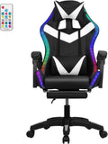 Gaming Chair with Bluetooth Speakers and LED Lights, Gamer Chair with Height Adjustable, Ergonomic Massage Computer Gaming Chair with Footrest, Video Game Chair with Lumbar Support for Adults