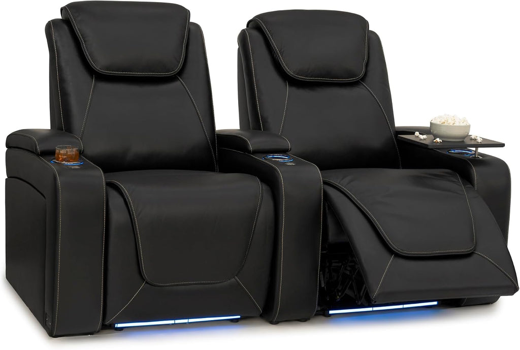 Seatcraft Equinox Zero-Gravity CoolZero Italian Leather Home Theater Seating, Powered Headrest, Powered Lumbar, Powered Recline, Row of 2, Black