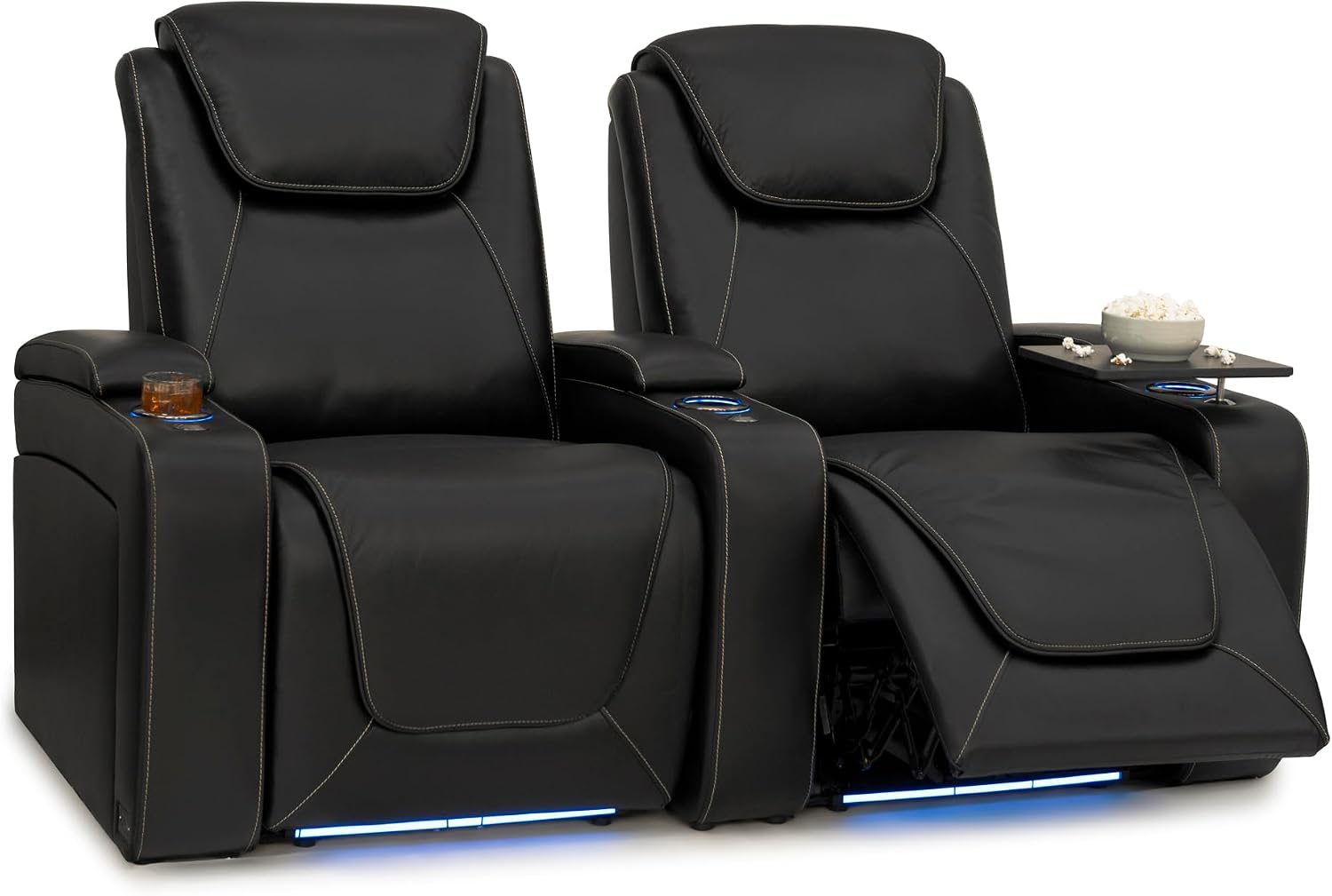 Seatcraft Equinox Zero-Gravity CoolZero Italian Leather Home Theater Seating, Powered Headrest, Powered Lumbar, Powered Recline, Row of 2, Black