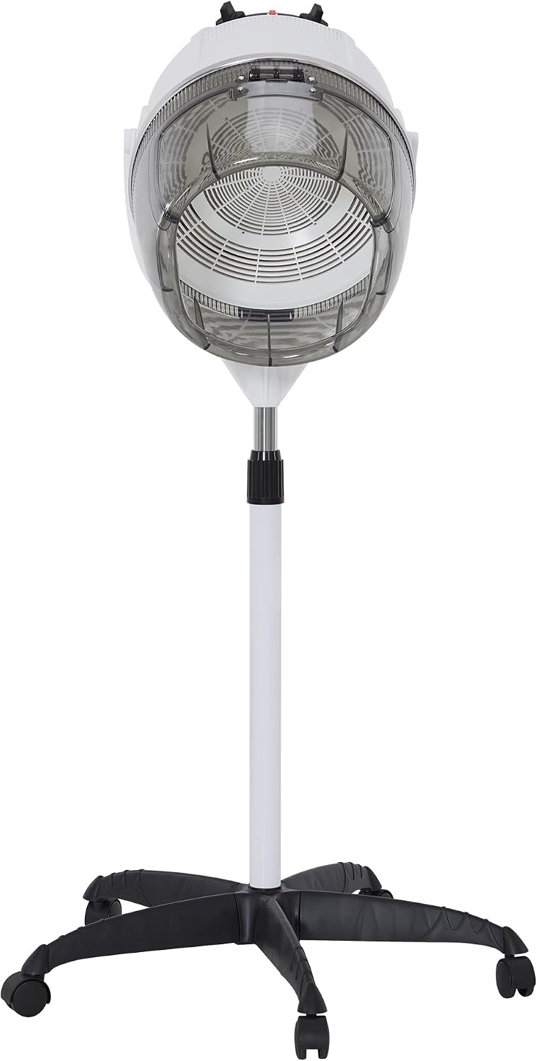 BarberPub 1000W Hooded Hair Bonnet Dryer with Stand, Height Adjustable Floor Standing Rolling Base, Beauty Salon Equipment with 360° Rotation VHD08 (White)