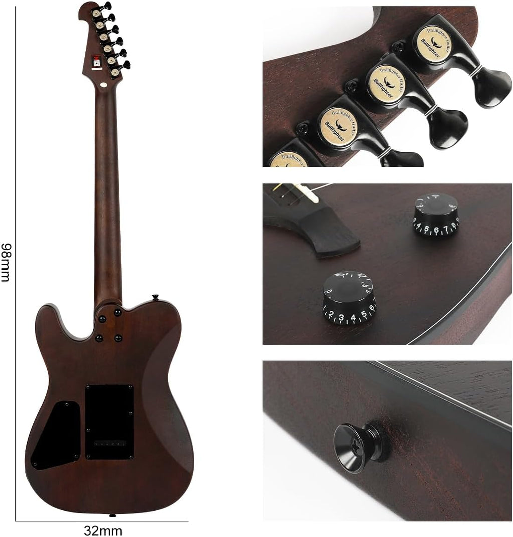 Bullfighter Silent Guitar Steel 6 String Travel Electronic Classical Portable Built in Pickups Steel Guitars Case Bag, Strap, Strings