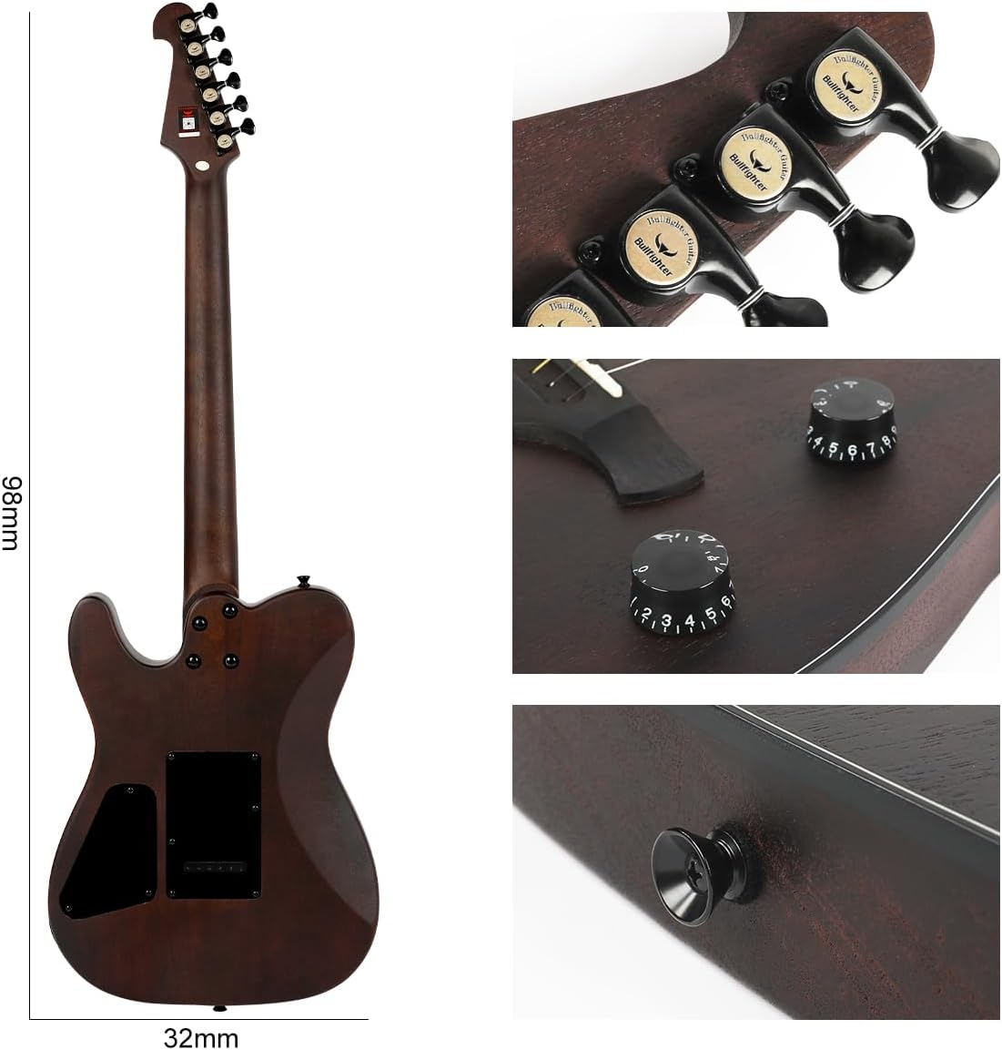 Bullfighter Silent Guitar Steel 6 String Travel Electronic Classical Portable Built in Pickups Steel Guitars Case Bag, Strap, Strings