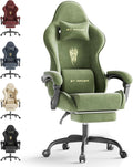 Huracan Velvet Fabric Racing Gaming Chair for Adults - Ergonomic Gamer Chair with Massage Lumbar, Footrest & Spring Cushion | Home Office/Video Game Chair, Green