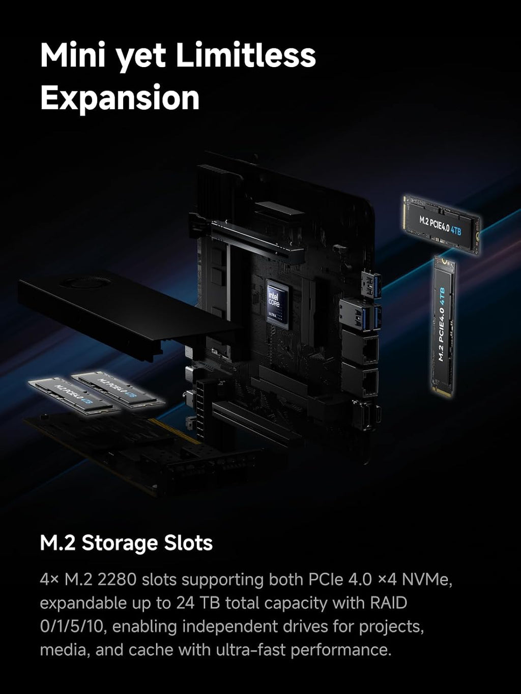 MINISFORUM MS-02 Ultra Workstation Mini PC, Intel Core Ultra 9 285HX (24C/24T, up to 5.5GHz), PCIe 5.0 x16, 32GB RAM 1TB SSD,USB4 v2 80Gbps, Dual 25GbE+10GbE+2.5GbE, Wi-Fi 7, 350W PSU