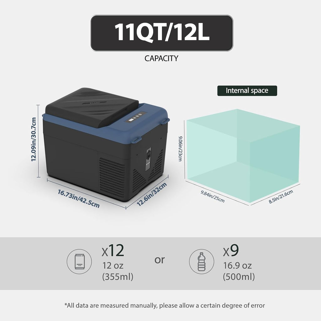 KI12 12 Volt Refrigerator,Portable Freezer,11 Quart(12L) Car Cooler,12V Car Fridge APP Control,12/24V DC 100-240V AC for Camping, Travel, Truck, RV, Boat -4℉~68℉