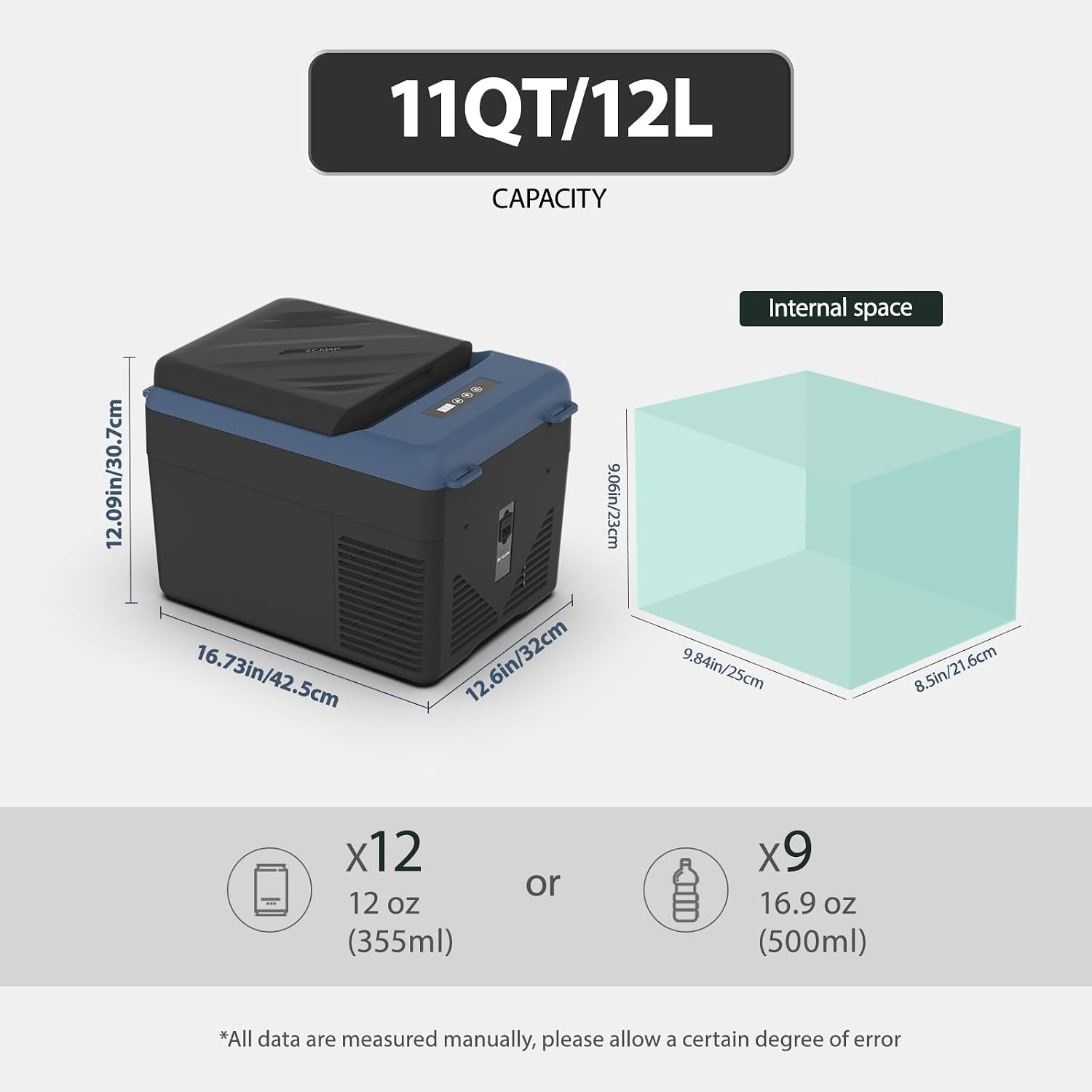 KI12 12 Volt Refrigerator,Portable Freezer,11 Quart(12L) Car Cooler,12V Car Fridge APP Control,12/24V DC 100-240V AC for Camping, Travel, Truck, RV, Boat -4℉~68℉