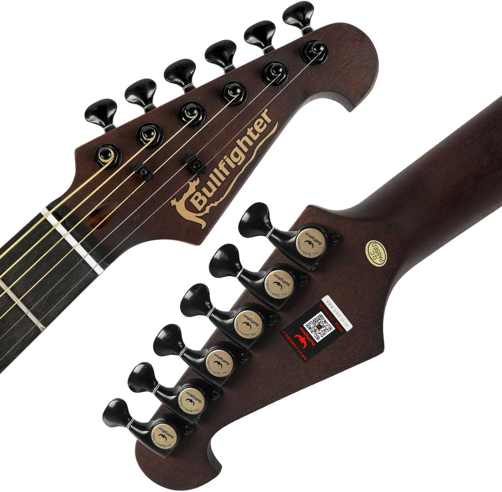 Bullfighter Silent Guitar Steel 6 String Travel Electronic Classical Portable Built in Pickups Steel Guitars Case Bag, Strap, Strings