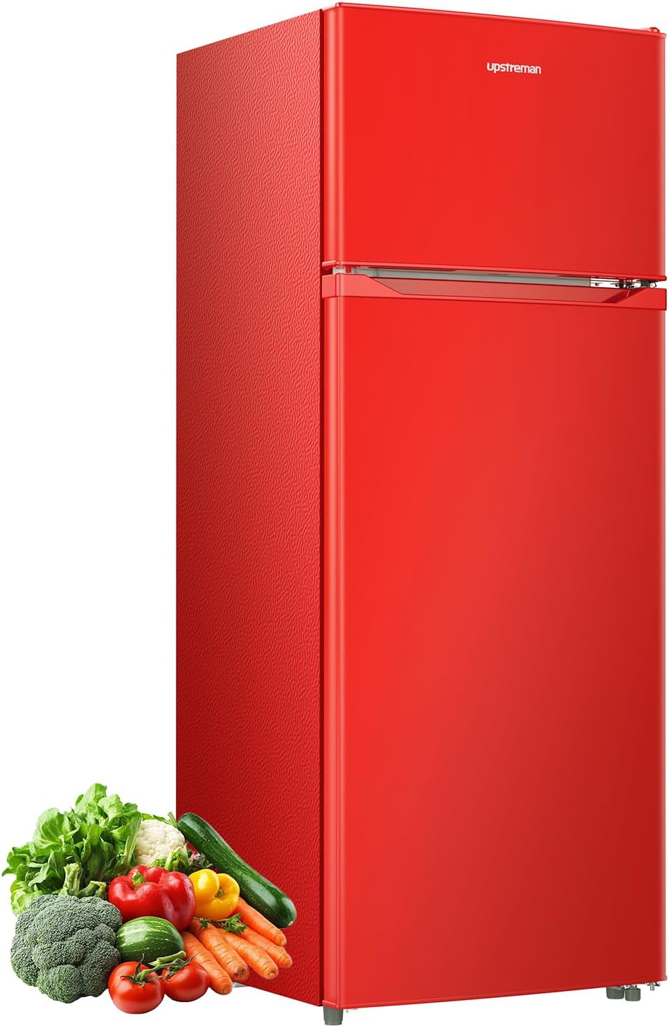 Upstreman 7.7 Cu Ft Refrigerator with Freezer, Double Door Fridge with Adjustable Thermostat Reversible Door, Large Capacity Refrigerator for Apartment, Dorm, Office, Kitchen, Red (BD-75)