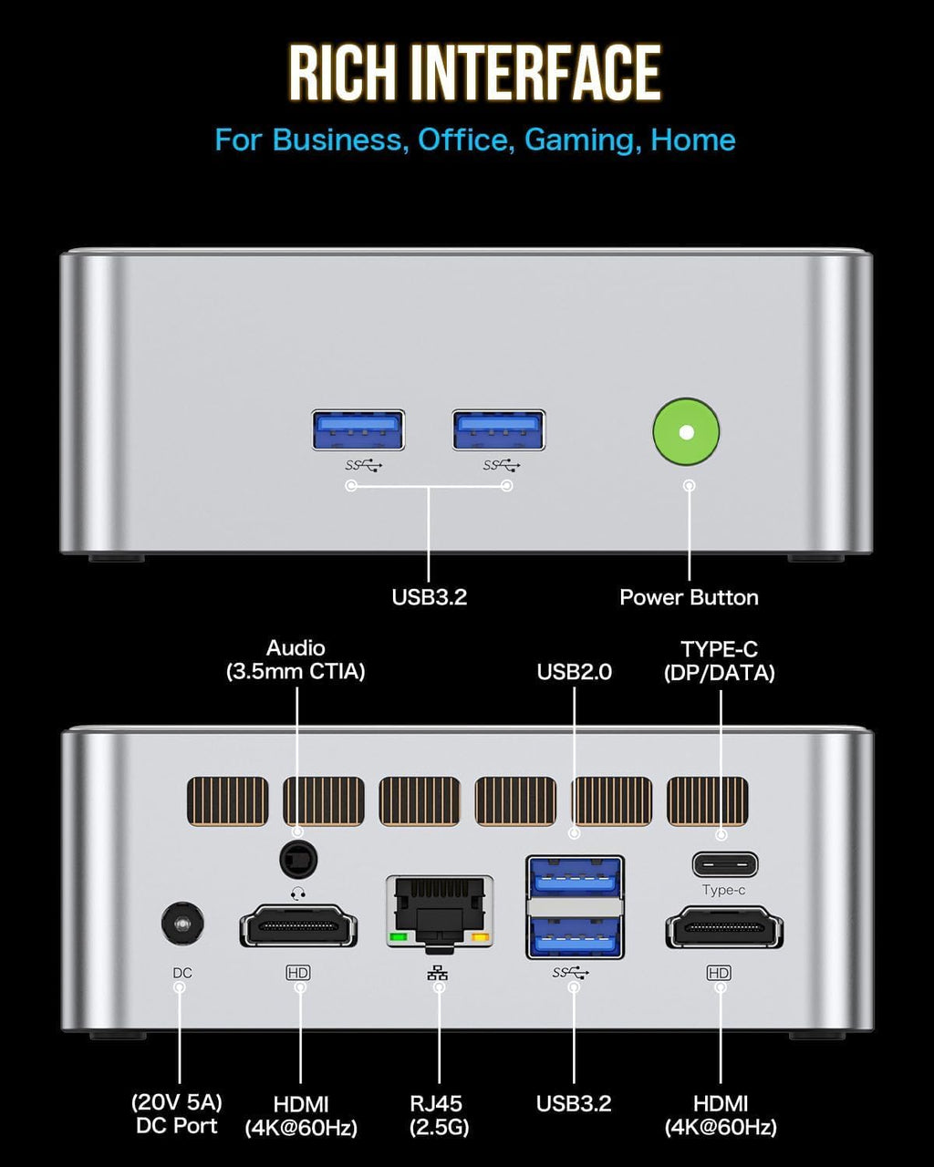 GMKtec Mini PC Intel i5-12450H Processor (Turbo 4.4 GHz) 16GB(8 * 2) DDR4 1TB M.2 NVMe SSD i226v NIC USB 3.2, Type-C/WiFi 6, BT5.2, RJ45 2.5G/ 4K Triple Display Desktop Computers PC