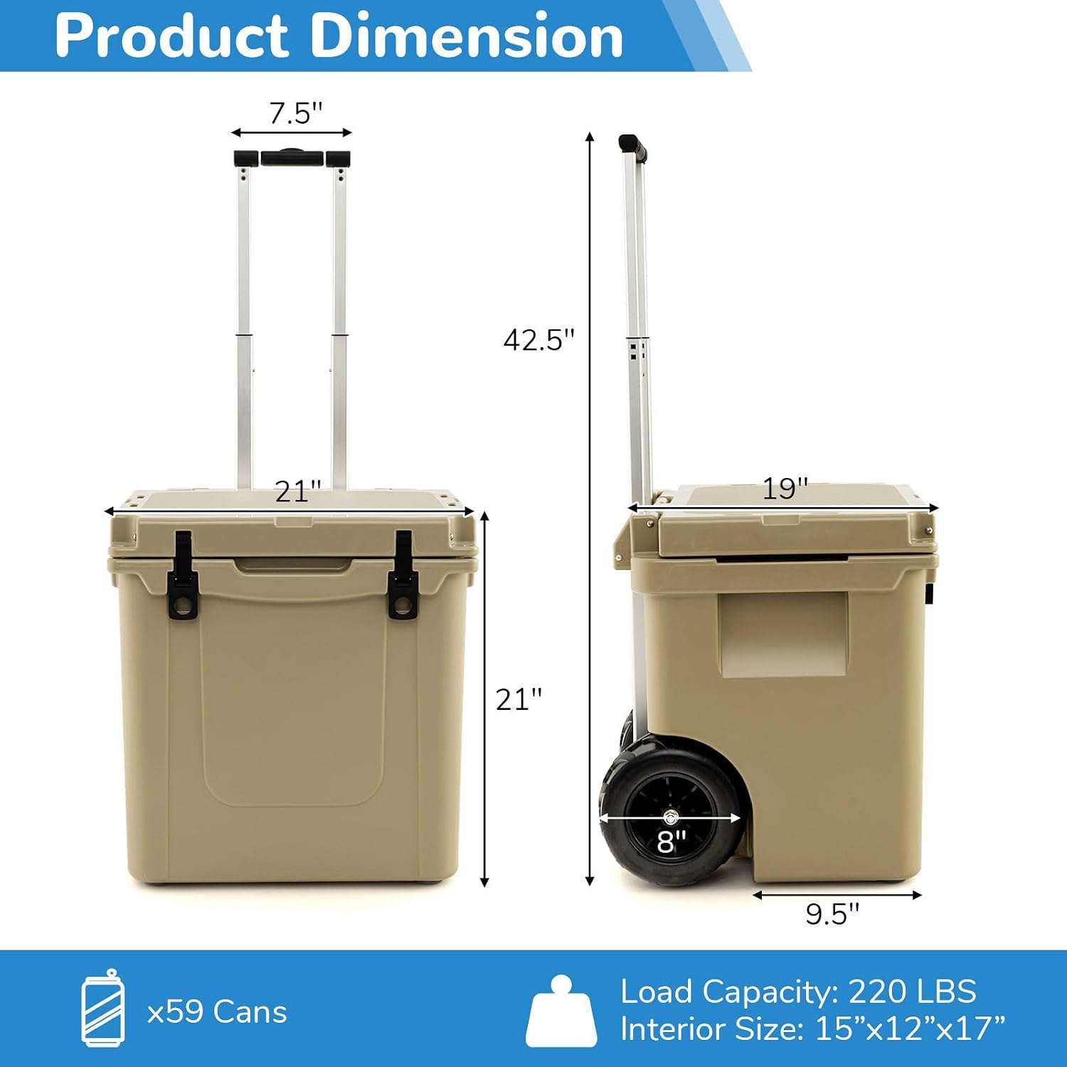 Goplus Cooler with Wheels, Insulated Large Ice Chest with Portable Handles, Cup Holders, Leak-Proof Tight Latches, 5-7-day Ice Retention, Heavy Duty Hard Coolers for Beach Camping Boat