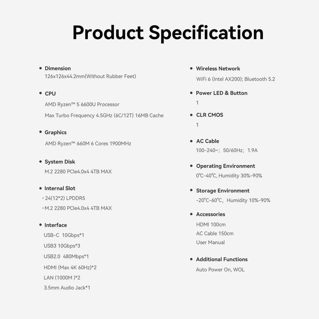 Beelink Ai Mini PC EQR6 6600U AMD Ryzen 5 Processor(6C/12T, up to 4.5GHz), Micro Computer 24GB LPDDR5 500GB SSD Built-in PSU, Mini Computers Dual HDMI/4K 60Hz/WiFi6/BT5.2 Home/Office/HTPC W11 Pro