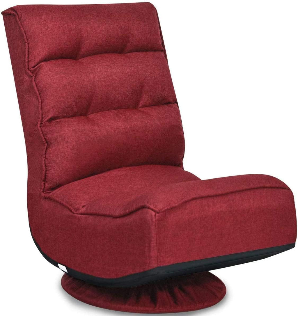 FANTASK 360 Degree Swivel Floor Chair, Folding Floor Sofa w/ 5 Adjustable Positions & Backrest, Lazy Lounge Chair for Relaxing Reading Gaming TV Watching (Burgundy)