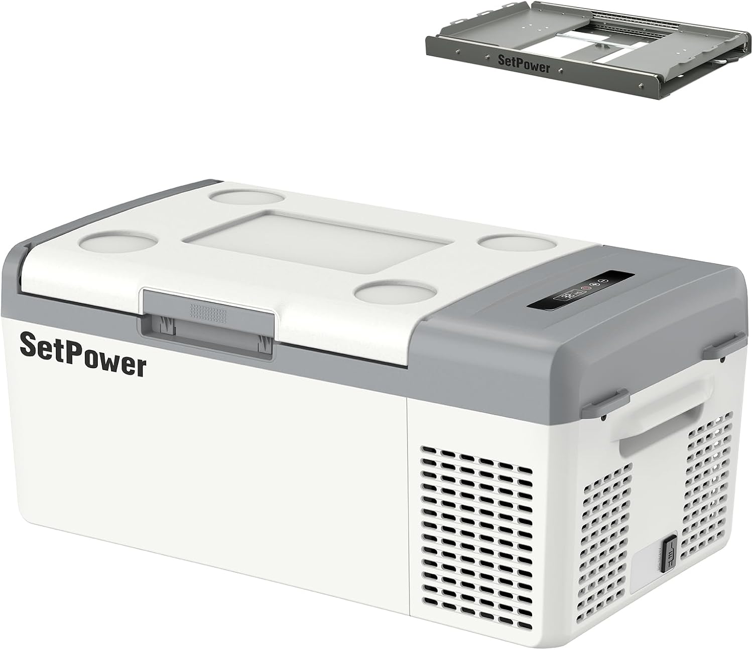 Setpower 15L/15.8QT Portable Car Refrigerator With Slide 12V/24V DC Electric Cooler Freezer for Truck RV Camping, and Road Trip (White)