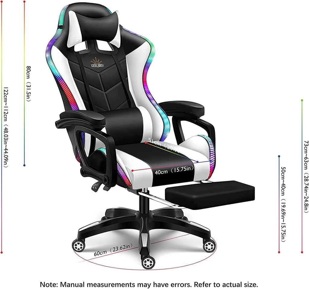 RGB Computer Chair with Footrest Full Massage Gaming Chair with Speakers Video Game Chair with Lumbar Support Headrest PU Leather 360°Swivel Recliner Chair High Back Office Chair for Gaming,Pink