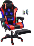 Ergonomic Gaming Chair with Footrest and Lumbar Support, Video Gaming Chair with Speaker and LED Light, Gaming Chair with Full Massage Function, 90°-135° Tilting Computer Chair.,Red