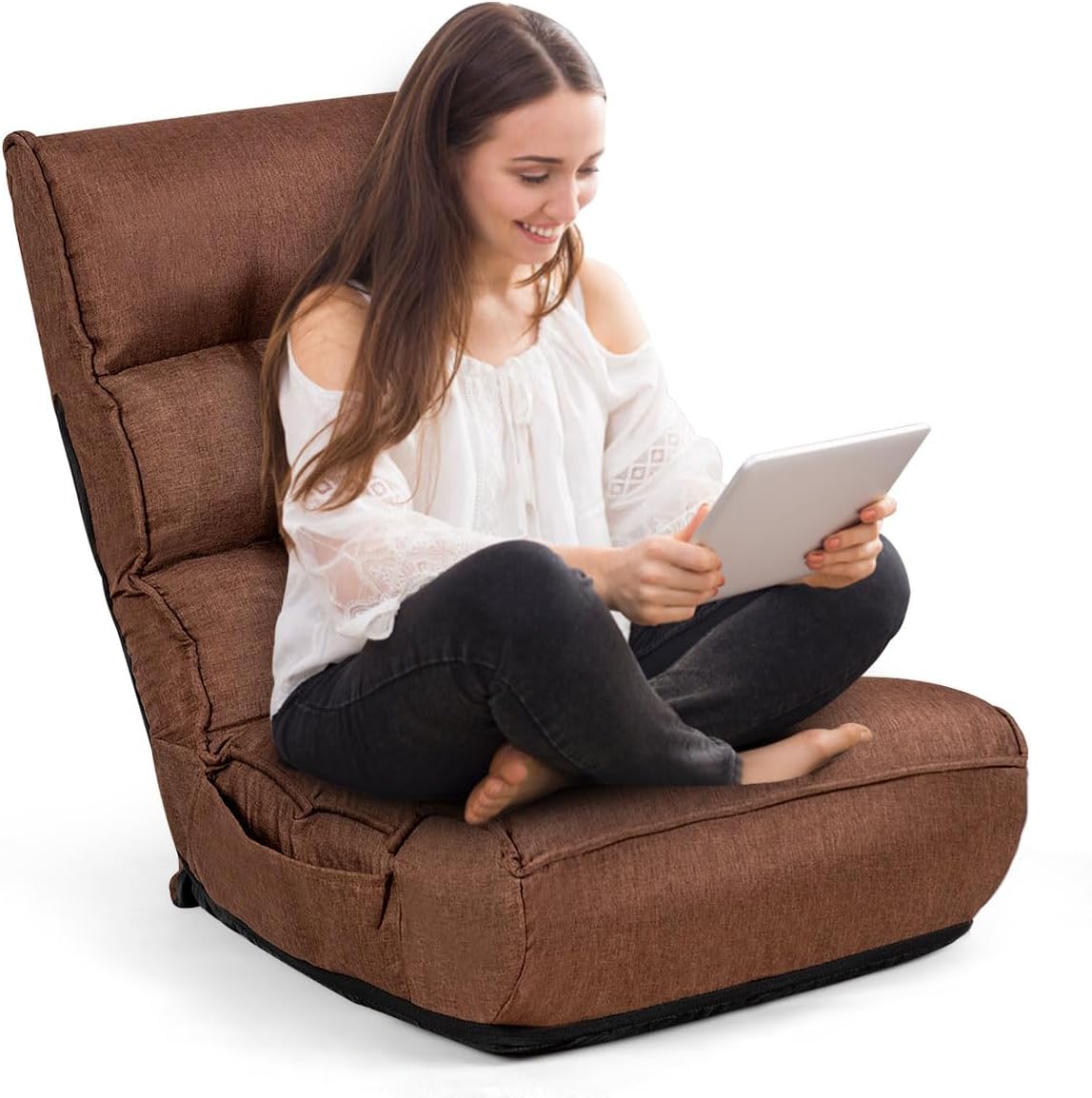 S AFSTAR Folding Floor Chair, Floor Gaming Chair with 5-Position Adjustable Headrest & 4-Position Backrest, Side Pocket & Thicken Cushion, Padded Floor Seat Lazy Chair for Living Room Bedroom