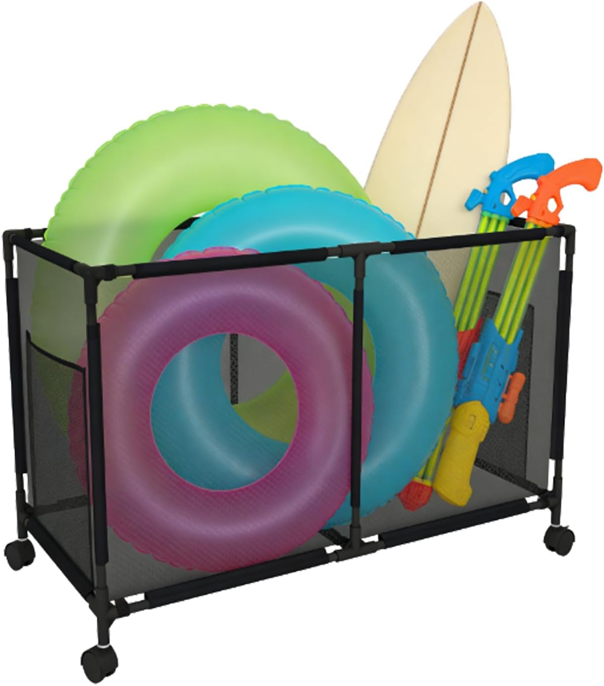 Version 2 Metal Pool Storage bin,Poolside Storage Organizer,Holder for Outdoor, Pool, Patio, Garden,Organizer for Toys,Floats, and Swimming Equipments,2-Size (MEDIUM)