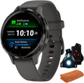 Garmin 010-02785-00 Venu 3S Health Fitness GPS Smartwatch Steel Bezel with Pebble Gray Case (41mm) | Official USA Partner Model | Bundle with Towel, Deco Essentials Commuter Front, Rear Safety Light