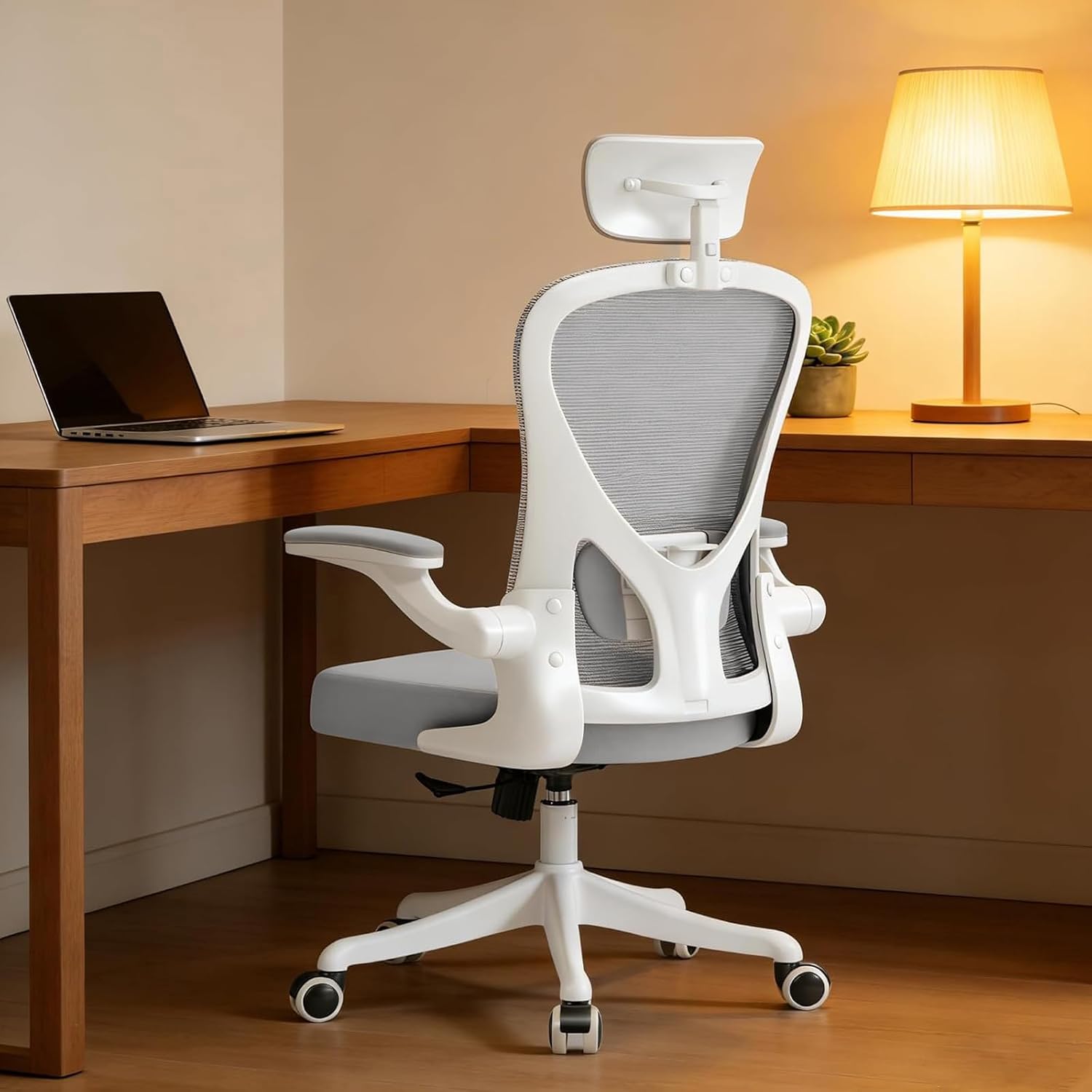 Ergonomic Office Chair with Adjustable Lumbar Support & Flip-Up Armrests - High Back Computer Desk Chair with Thickened Seat Cushion, Rolling Wheels for Home/Office Study Work