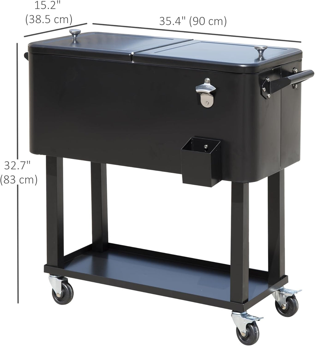 Outsunny 80 QT Rolling Cooling Bins Ice Chest on Wheels Outdoor Stand Up Drink Cooler Cart for Party, Black