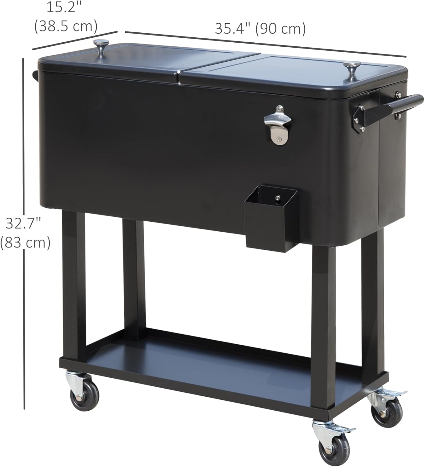 Outsunny 80 QT Rolling Cooling Bins Ice Chest on Wheels Outdoor Stand Up Drink Cooler Cart for Party, Black