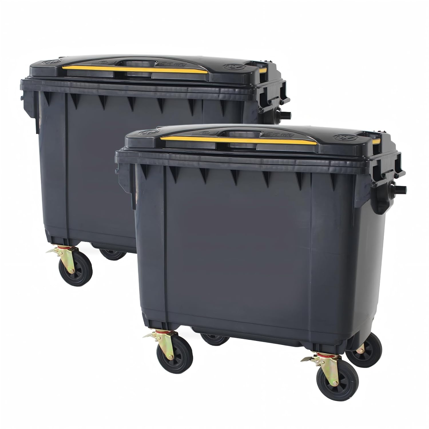 Outdoor Trash Can with Lid and Wheels, Garbage Can with Wheels 2 Pack 175 Gallons, Garbage Bin Storage Outdoor Waste Transfer Disposal/Shopping Mall/School/Garage (Black)