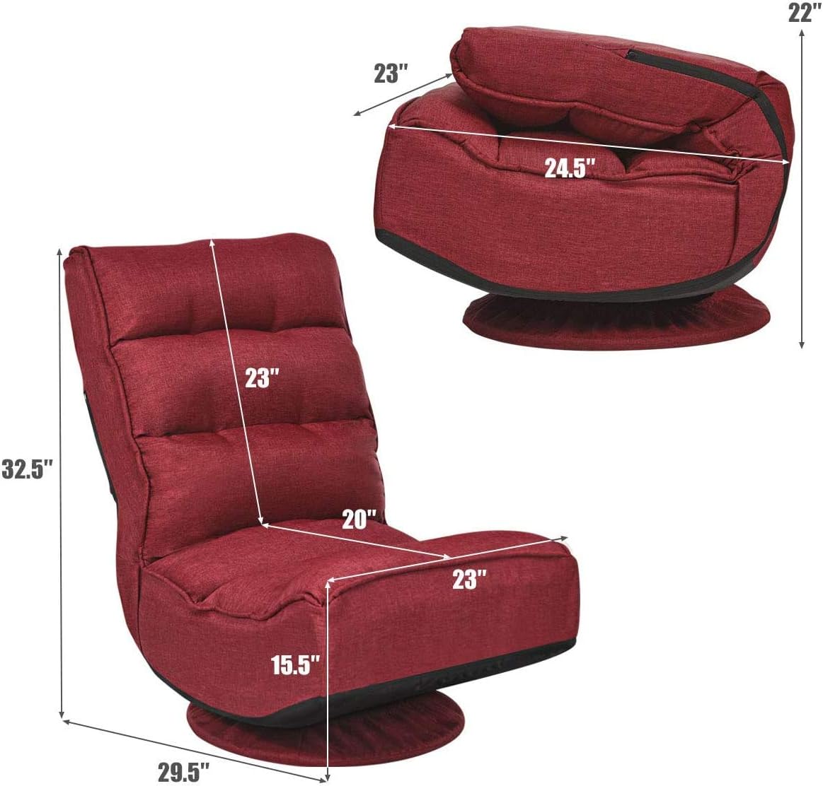 FANTASK 360 Degree Swivel Floor Chair, Folding Floor Sofa w/ 5 Adjustable Positions & Backrest, Lazy Lounge Chair for Relaxing Reading Gaming TV Watching (Burgundy)