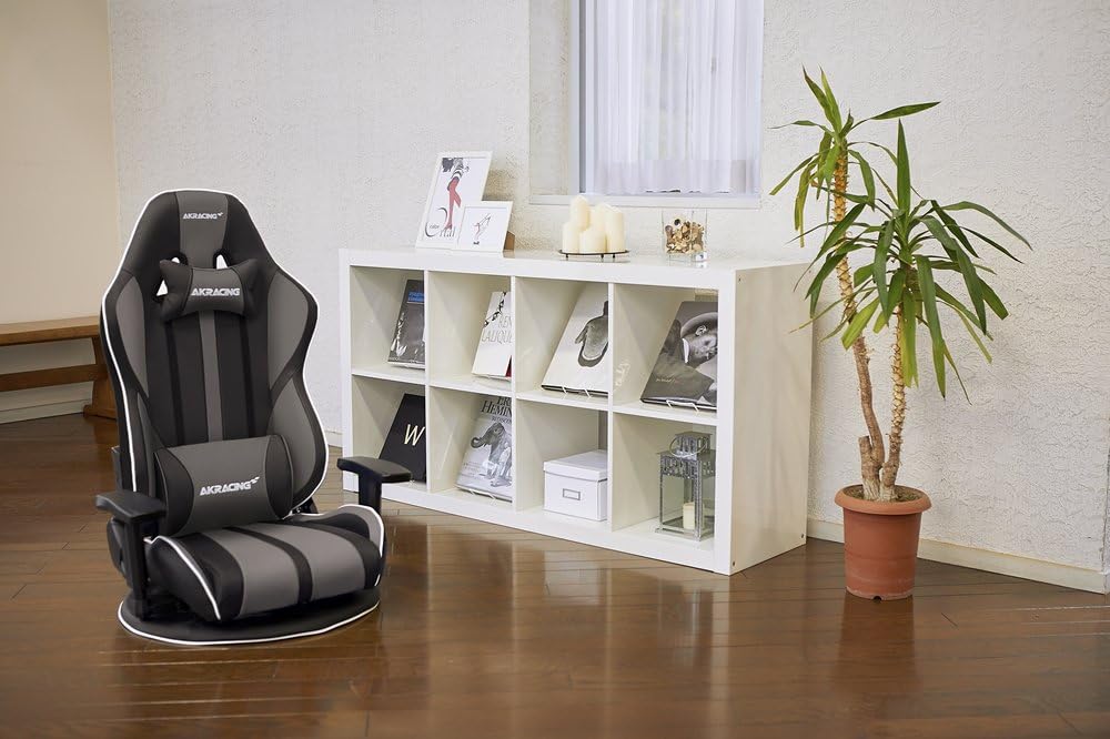 AKRacing Gaming Floor Chair, Gray, Extreme Seat, V2, Heavy Duty PU Leather, 180° Reclining, Home, Remote