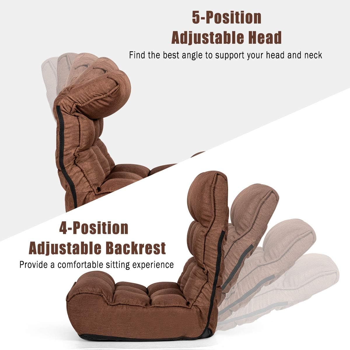 ARLIME 4-Position Adjustable Floor Chair, Armless Gaming Chair w/Back Support & Soft Cushion, Memory Foam Floor Lazy Sofa for Gaming, Reading, Meditating (Coffee)