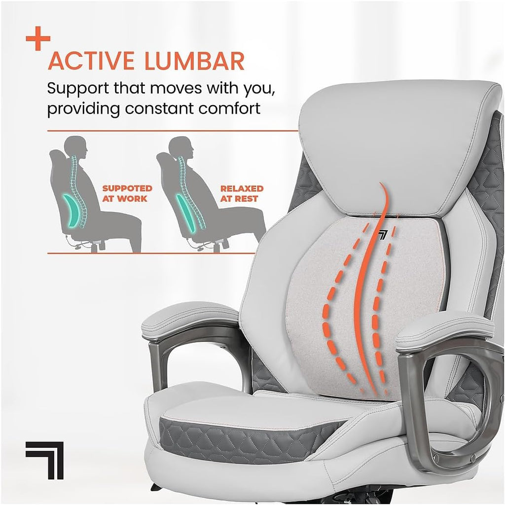 Sharper Image S600 Active Lumbar Ergonomic Bonded Leather Swivel Executive Massage Chair, White/Gray