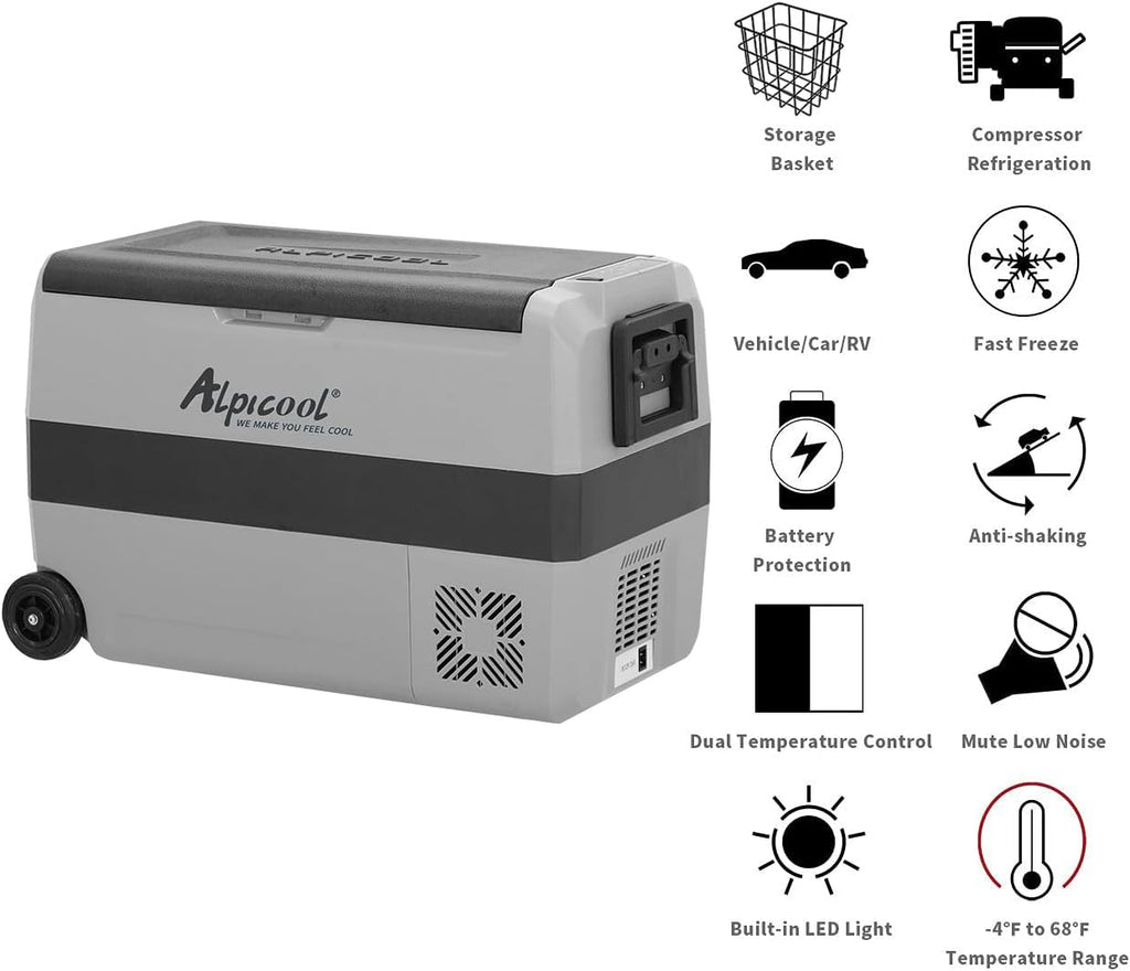 Alpicool T50 Dual Temperature Control 12 Volt Refrigerator 53 Quart Portable Car Fridge Freezer (-4°F~68°F) for Truck, RV, Boat, Camping and Travel