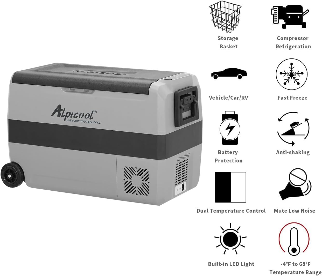Alpicool T50 Dual Temperature Control 12 Volt Refrigerator 53 Quart Portable Car Fridge Freezer (-4°F~68°F) for Truck, RV, Boat, Camping and Travel