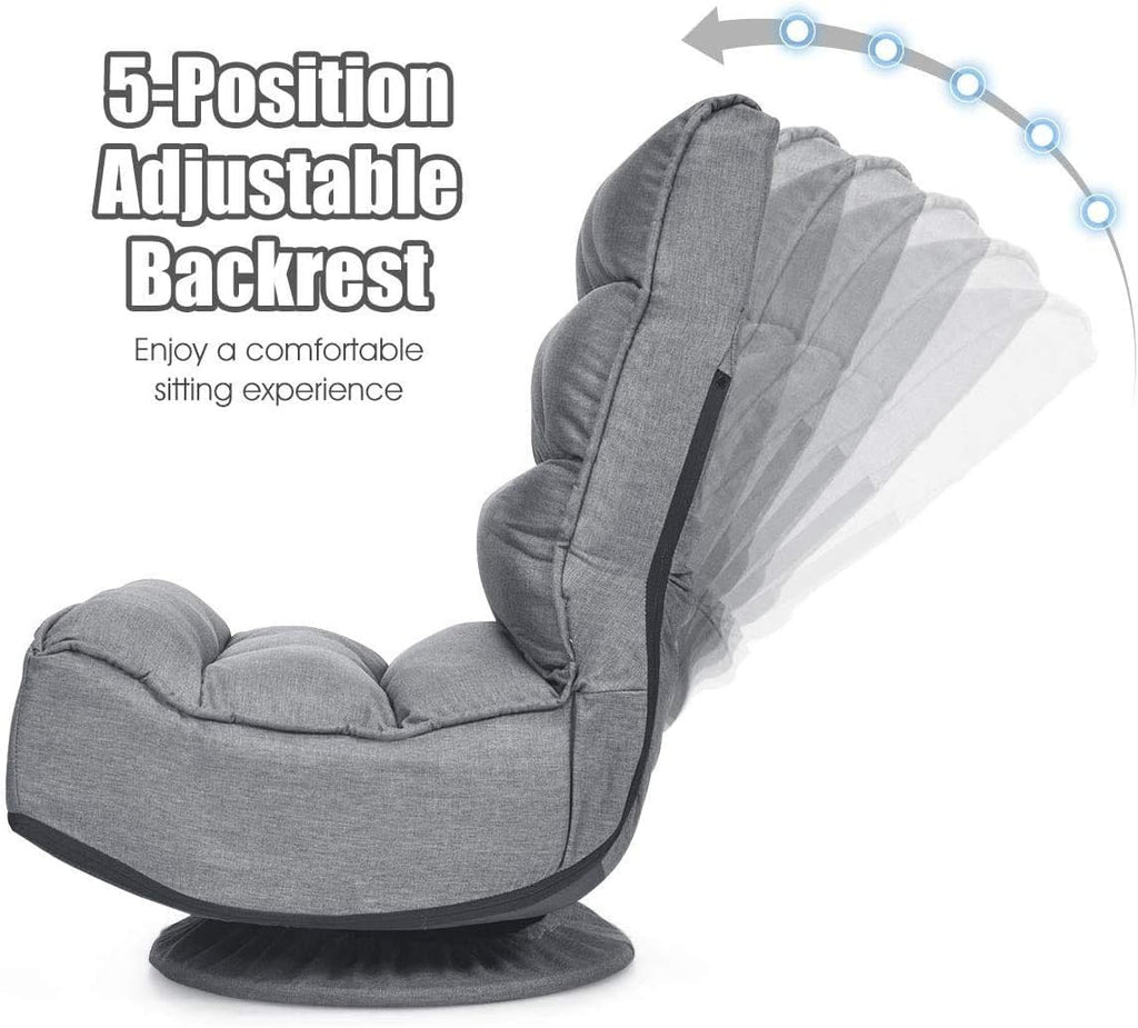 FANTASK 360 Degree Swivel Floor Chair, Folding Floor Sofa w/ 5 Adjustable Positions & Backrest, Lazy Lounge Chair for Relaxing Reading Gaming TV Watching (Gray)