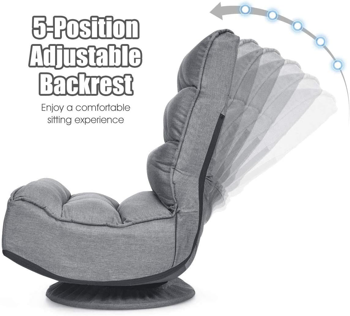 FANTASK 360 Degree Swivel Floor Chair, Folding Floor Sofa w/ 5 Adjustable Positions & Backrest, Lazy Lounge Chair for Relaxing Reading Gaming TV Watching (Gray)