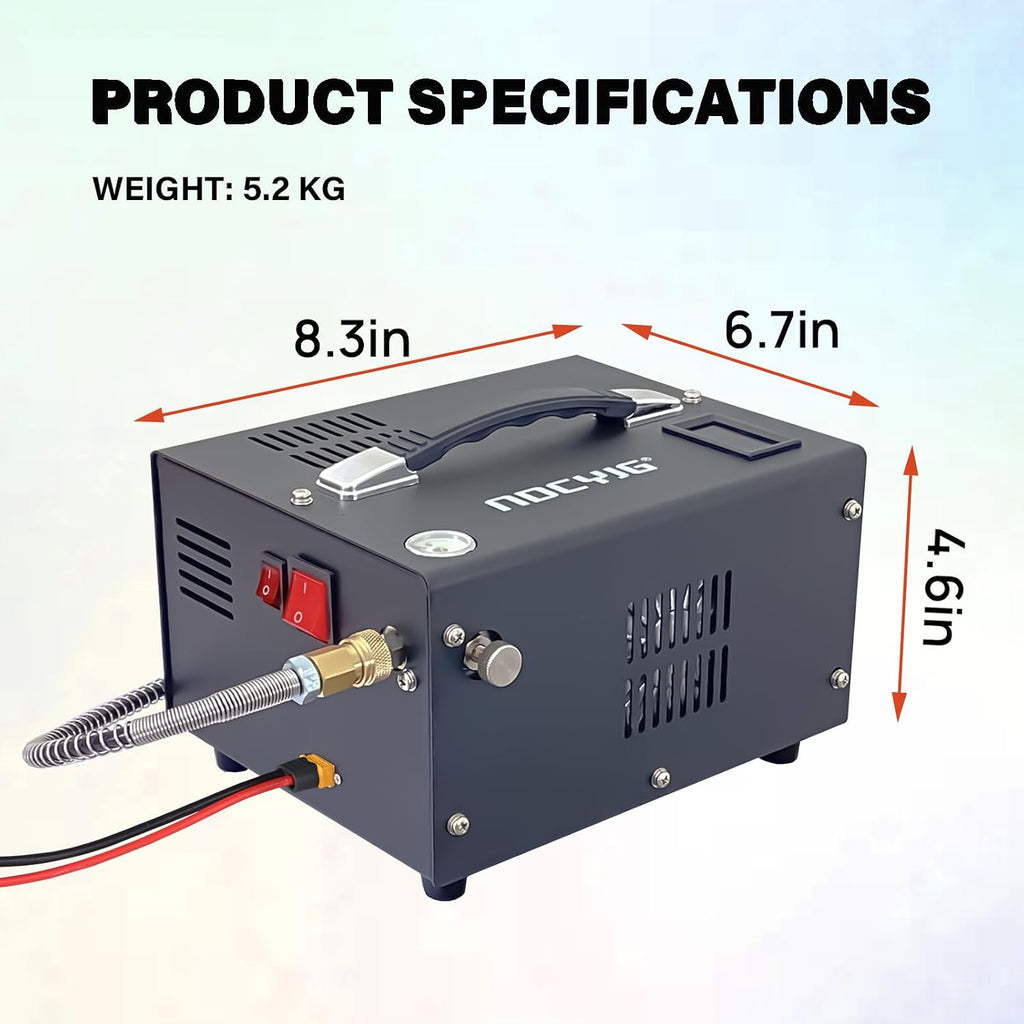 Pcp air compressor 4500PSI Portable Pcp Compressor 12V Dc/110V Ac Pcp Airgun Compressor Manual-stop w/External Power Adapter Built-in Fan Suitable for Paintball Air Rifle Scuba Bottle