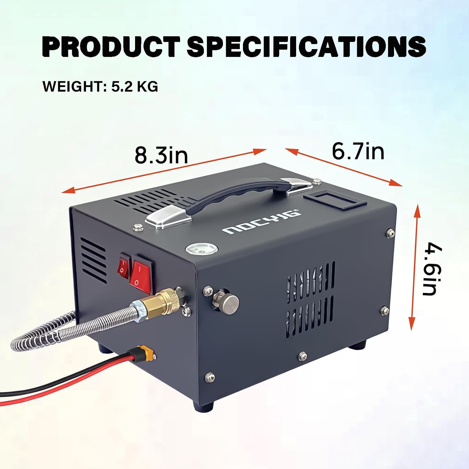 Pcp air compressor 4500PSI Portable Pcp Compressor 12V Dc/110V Ac Pcp Airgun Compressor Manual-stop w/External Power Adapter Built-in Fan Suitable for Paintball Air Rifle Scuba Bottle