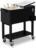 VINGLI 80 Quart Rolling Ice Chest on Wheels, Portable Patio Party Bar Drink Cooler Cart, with Shelf, Beverage Pool with Bottle Opener,Water Pipe