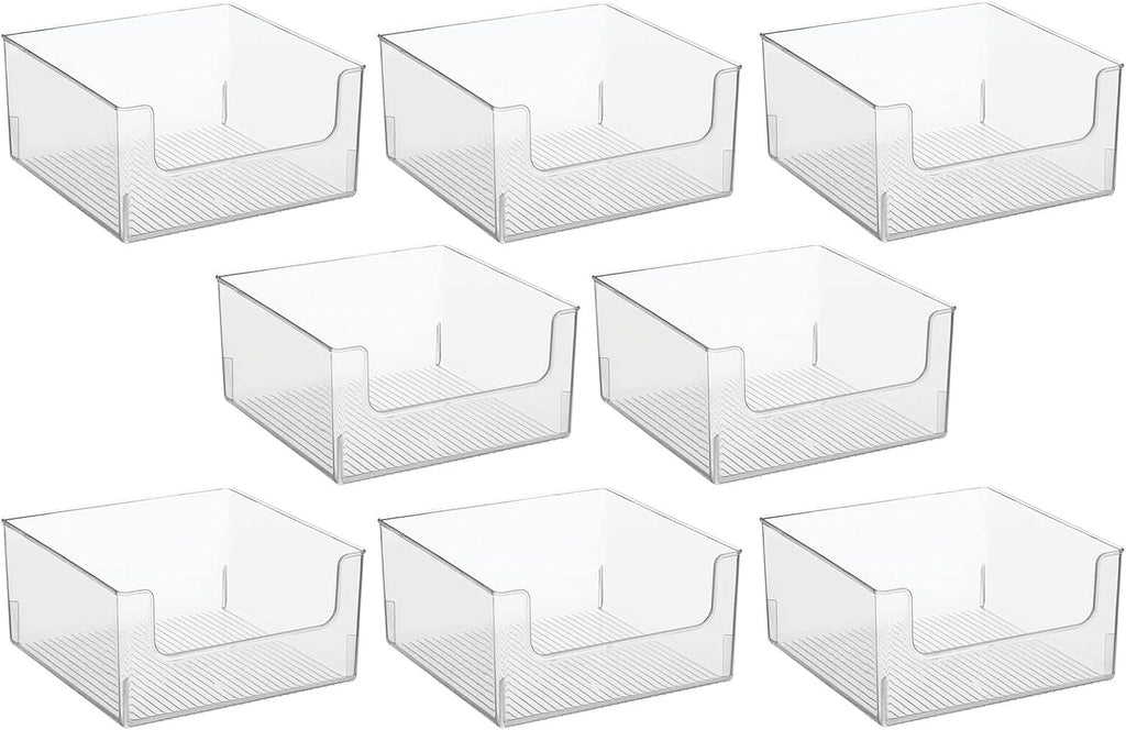 mDesign Modern Wide Plastic Open Front Dip Storage Organizer Bin Basket for Bathroom Organization - Vanity Shelf, Cubby, Cabinet, and Closet Organizing Decor - Ligne Collection - 8 Pack - Clear