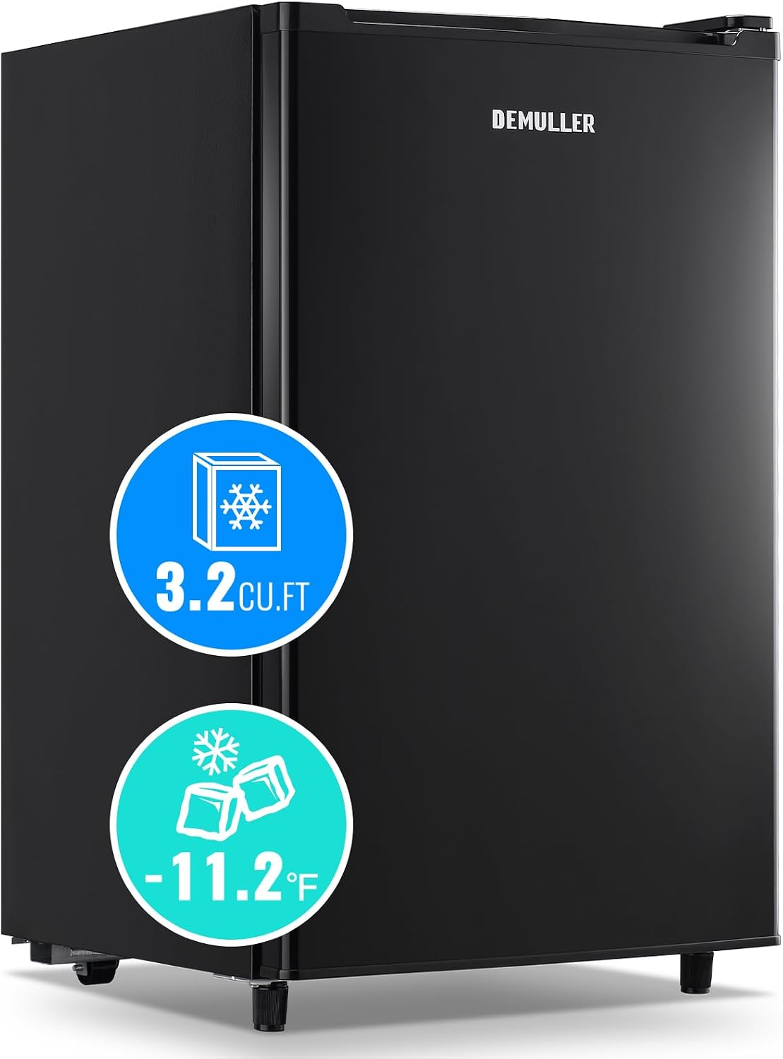 DEMULLER 3.2 Cu.Ft Upright Freezer with 7 Adjustable Thermostat Stand-up Single Door Compact Freezers with Rapid Cooling Technology for Home Kitchen Dorm Black