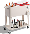 Outvita 80 Quart Rolling Ice Chest, Portable Bar Drink Cooler with Catch Basin, Bottom Storage Tray and Bottle Opener for Patio Party BBQ Beach Activities
