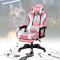 LED Gaming Chair with Speakers, Ergonomic Video Game Chair, Racing Office Chair PU Leather Recliner Computer Chair Swivel E-Sports Chair with Headrest Lumbar Support,Pink