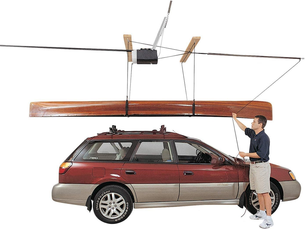 HARKEN Hoister Cargo Carrier Box & Overhead Garage Storage Hoist System for Cargo, Canoes, Boards (90lb Capacity, 16ft Ceiling) Self-Leveling, Safe Anti-Drop, Easy One-Person Operation -7802.16