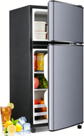 Anypro 2.9 Cu.Ft Fridge with Freezer, Double Door Refrigerator with 7-Level Temperature Control, LED Light, Adjustable Shelves for Bedroom, Office, Dorm, and Apartment, Blue Silver