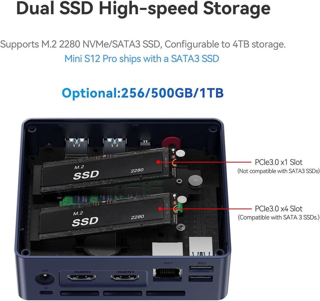 Beelink Mini S12 PRO Mini PC,12 Generation Intel N100 (Up to 3.4GHz) 4C/4T,16GB DDR4 512GB M.2 SSD,Micro PC 4K,Dual Display,WiFi6,BT5.2,1000M LAN, Low Power Mini Computer