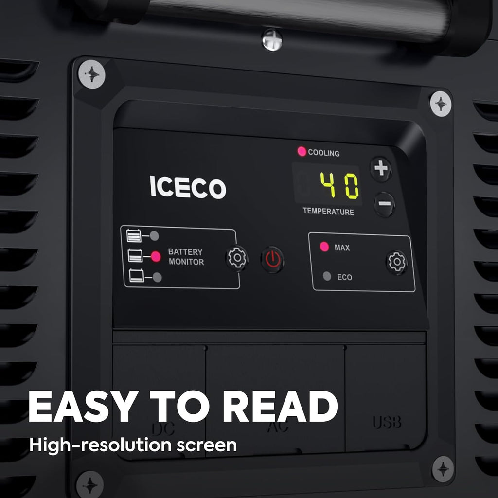 ICECO VL45ProS 47.5Qt Portable Refrigerator, 12V Fridge with SECOP Compressor, 0-50℉, Iron Cabinet Car Refrigerator With Multi-directional Lid, USB&DC&AC, For RV,SUV,Truck,Boat|With Slide Mount