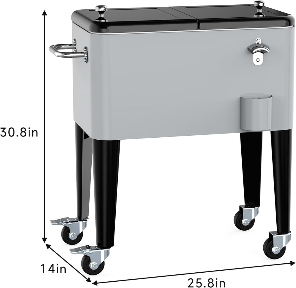 Ice Chest with Wheels, 60 Quart Portable Rolling Cooler with Bottle Opener & Cap Collector & Bottom Storage Tray for Patio Party & BBQ & Beach Activities